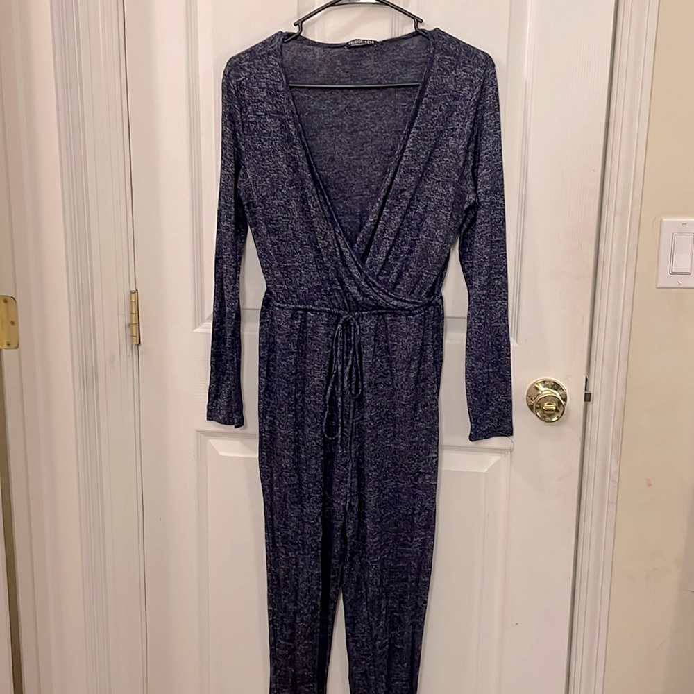 Low cut one piece heather blue romper from Fashion Nova, size Large